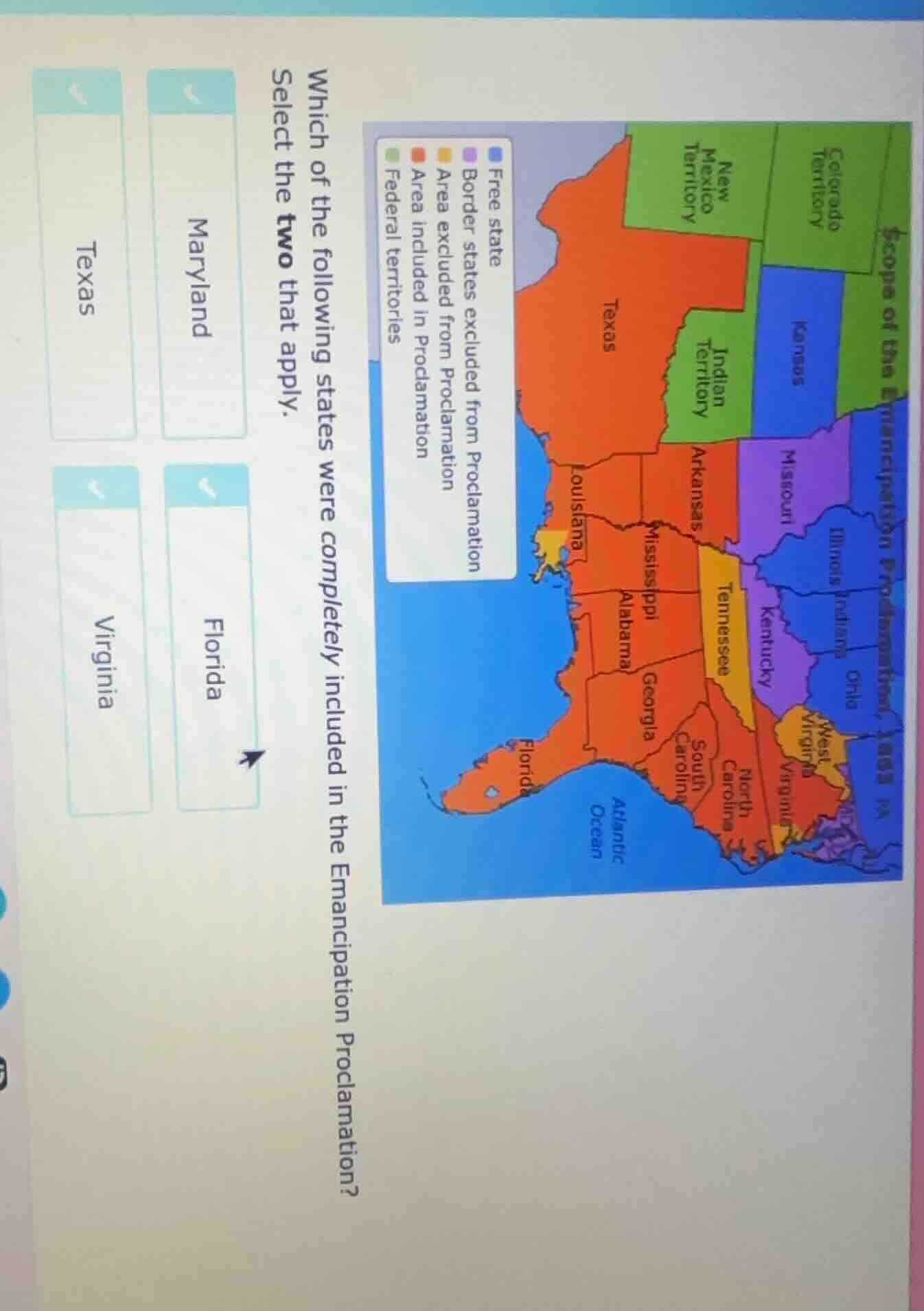 which of the following states were completely included in the emancipat…