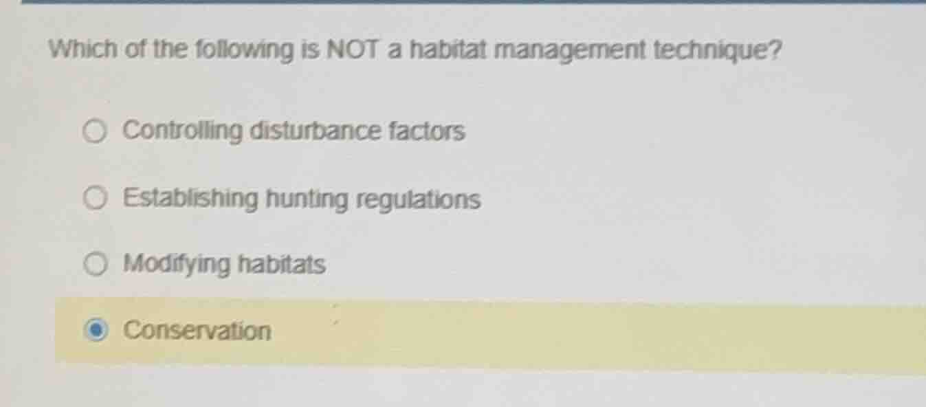which of the following is not a habitat management technique? - control…