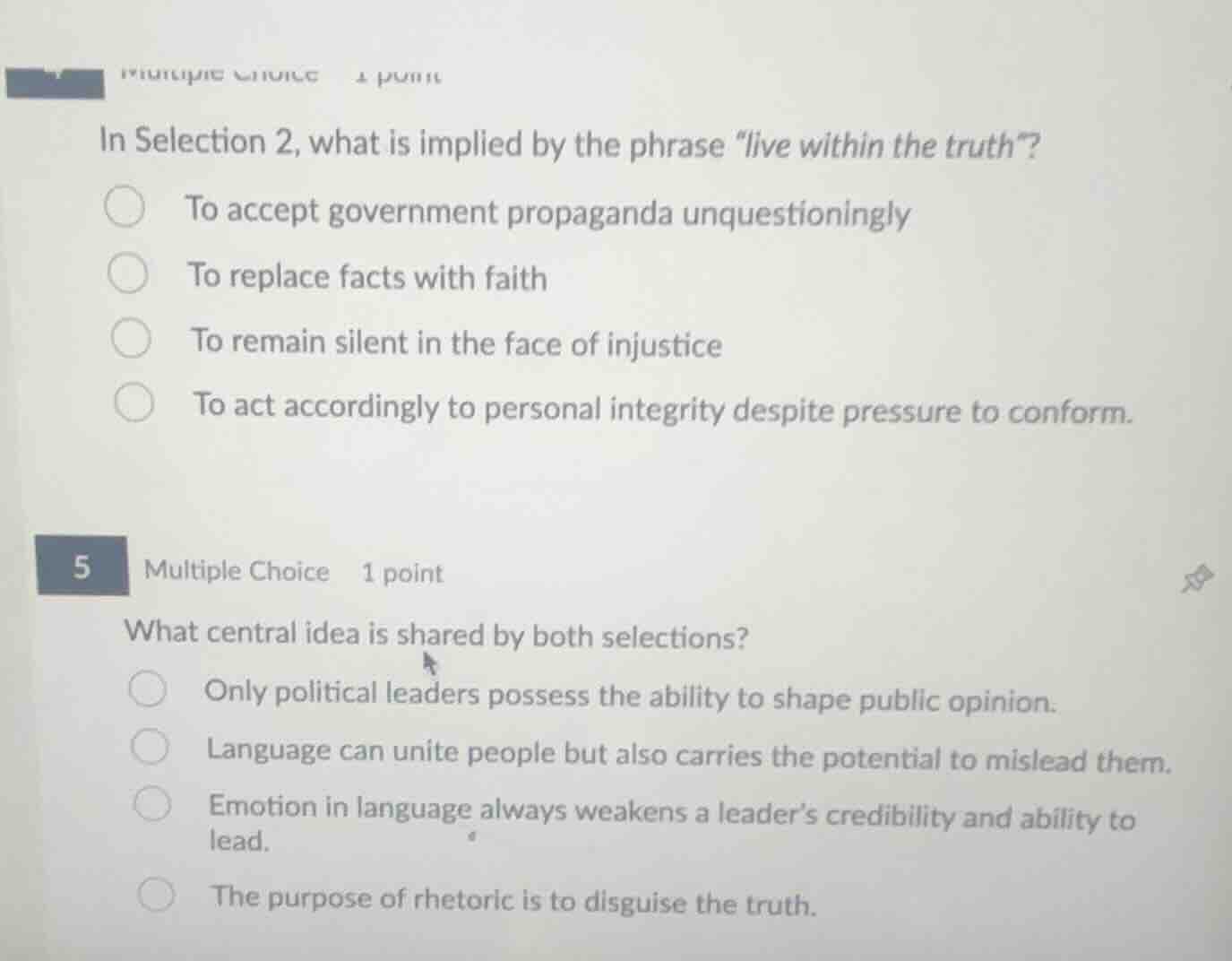 in selection 2, what is implied by the phrase \live within the truth\? …