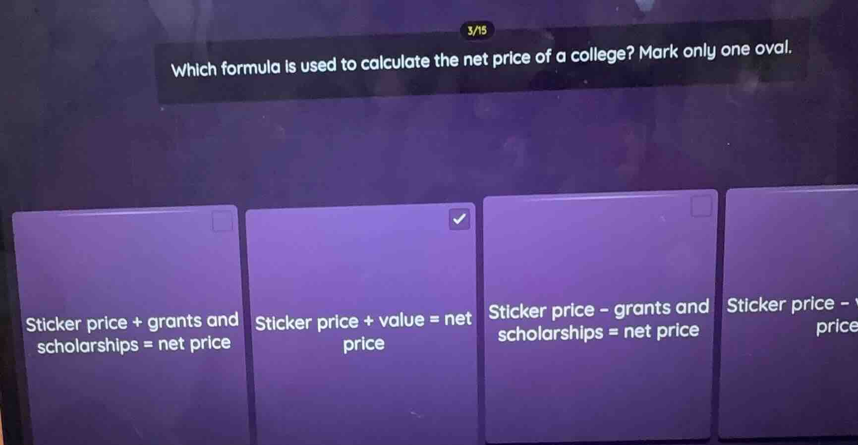 which formula is used to calculate the net price of a college? mark onl…