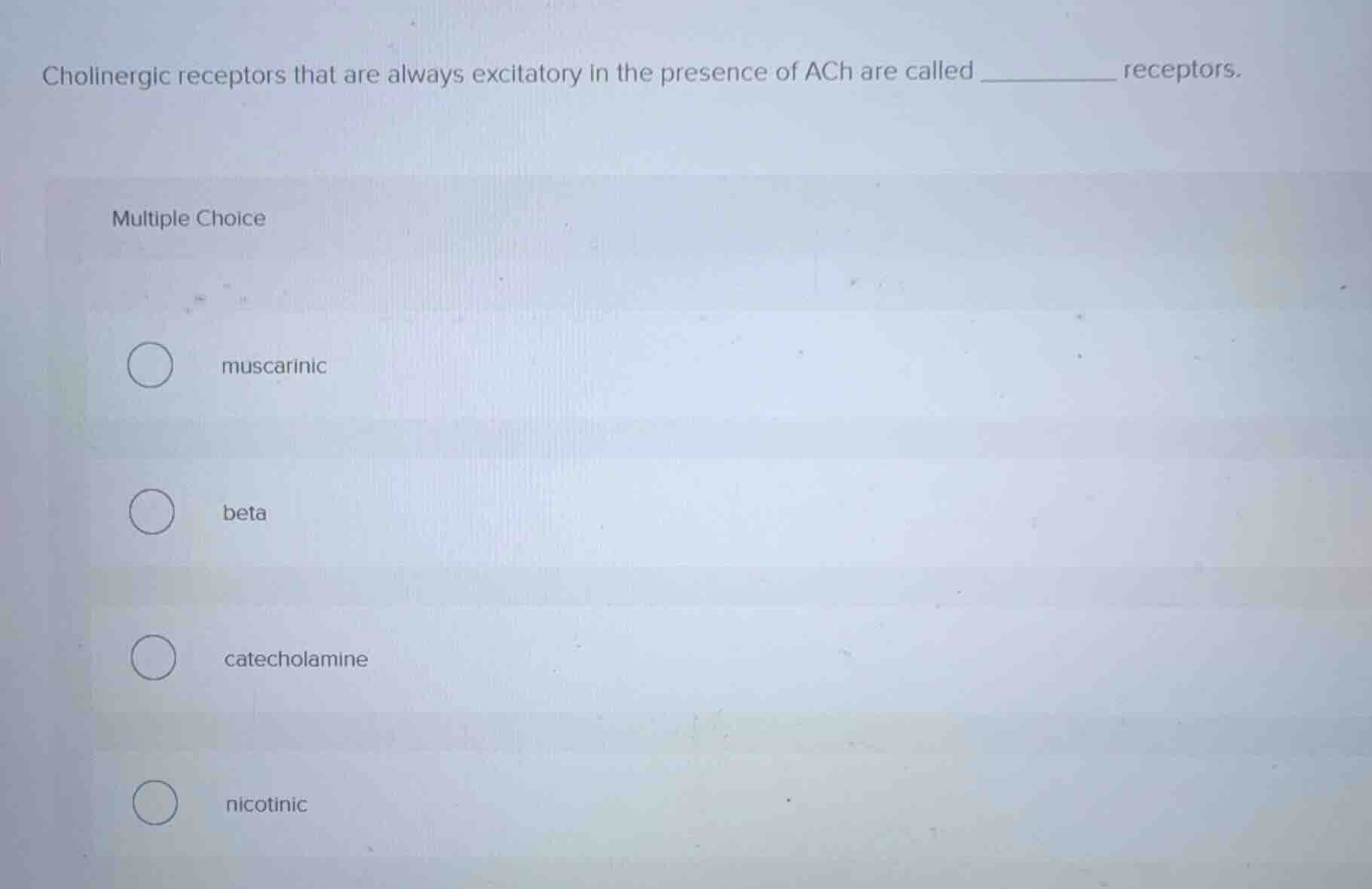 cholinergic receptors that are always excitatory in the presence of ach…