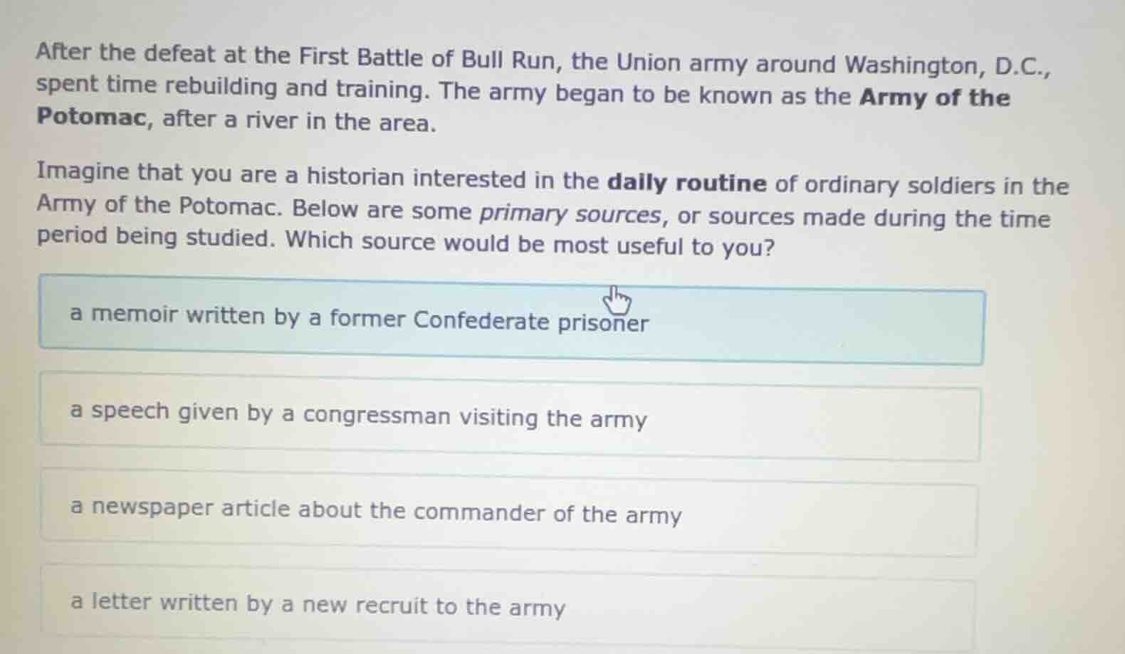 after the defeat at the first battle of bull run, the union army around…