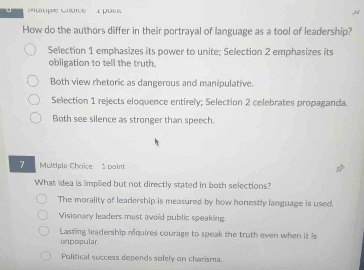 multiple choice 1 point how do the authors differ in their portrayal of…