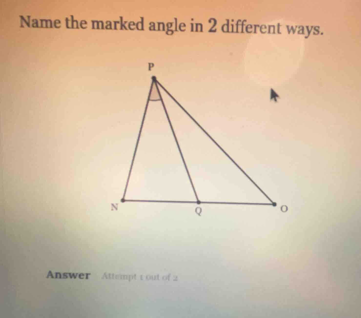 name the marked angle in 2 different ways.