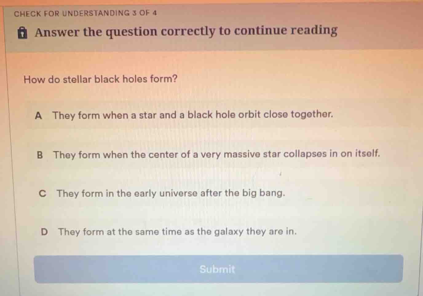 check for understanding 3 of 4 answer the question correctly to continu…
