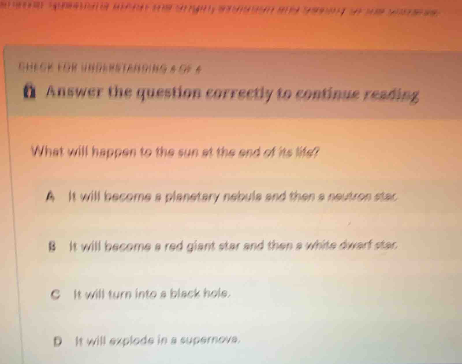 check for understanding # ch 4 answer the question correctly to continu…