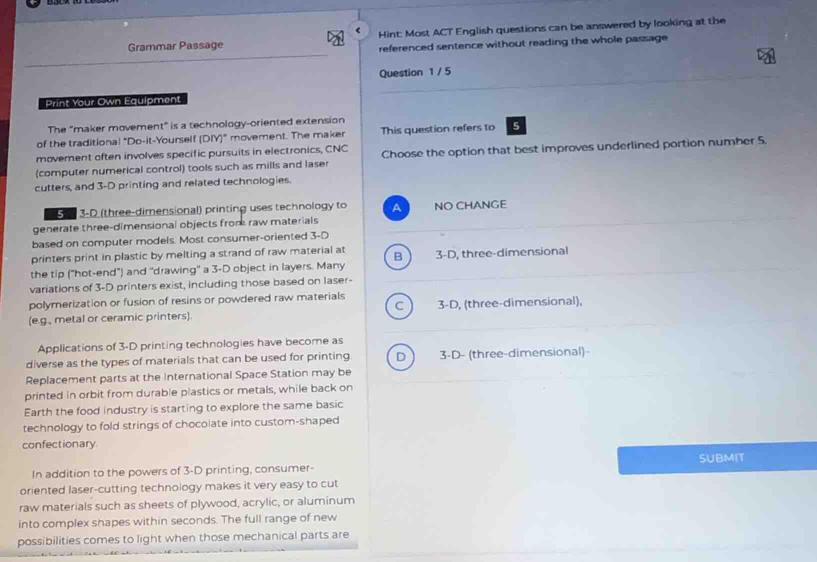 grammar passage print your own equipment the “maker movement” is a tech…