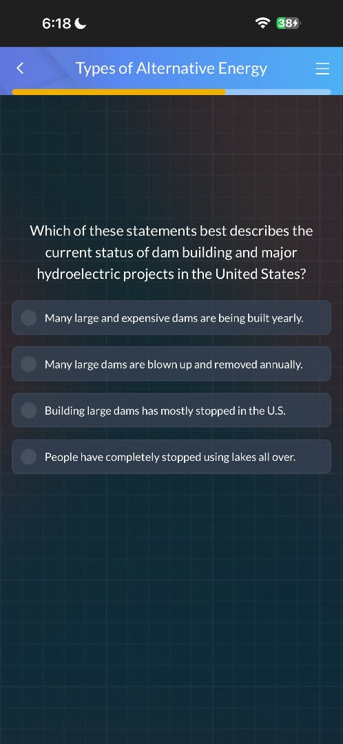 which of these statements best describes the current status of dam buil…