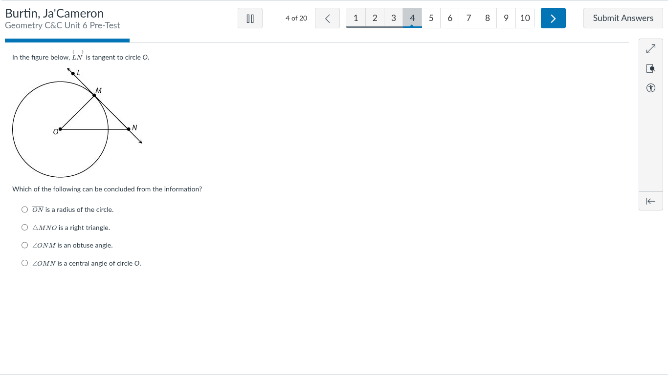in the figure below, $overleftrightarrow{ln}$ is tangent to circle $o$.…