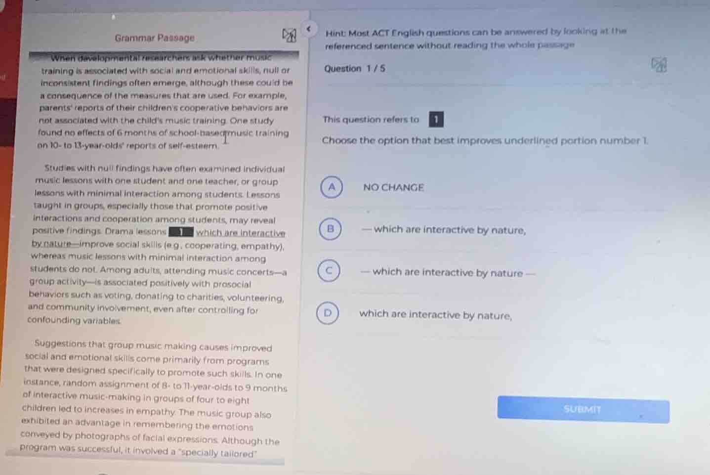 grammar passage when developmental researchers ask whether music traini…
