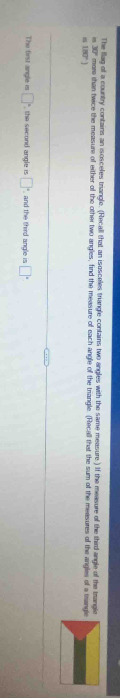 the flag of a country contains an isosceles triangle. (recall that an i…