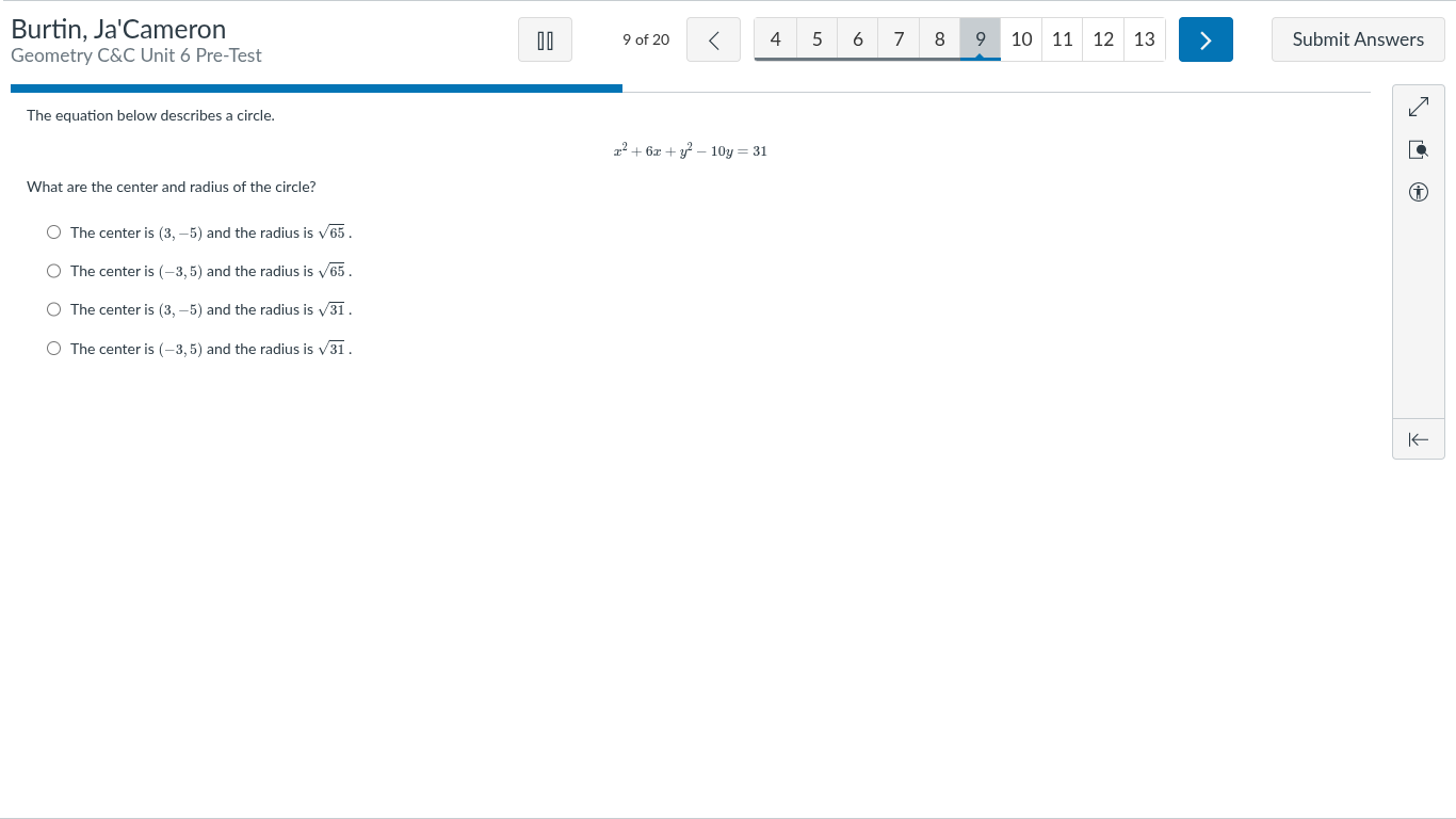 burtin, jacameron geometry c&c unit 6 pre-test the equation below descr…
