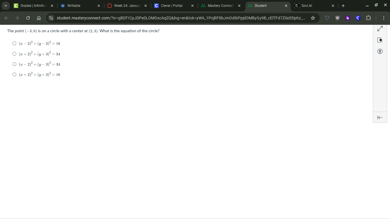 the point $(-3, 6)$ is on a circle with a center at $(2, 3)$. what is t…