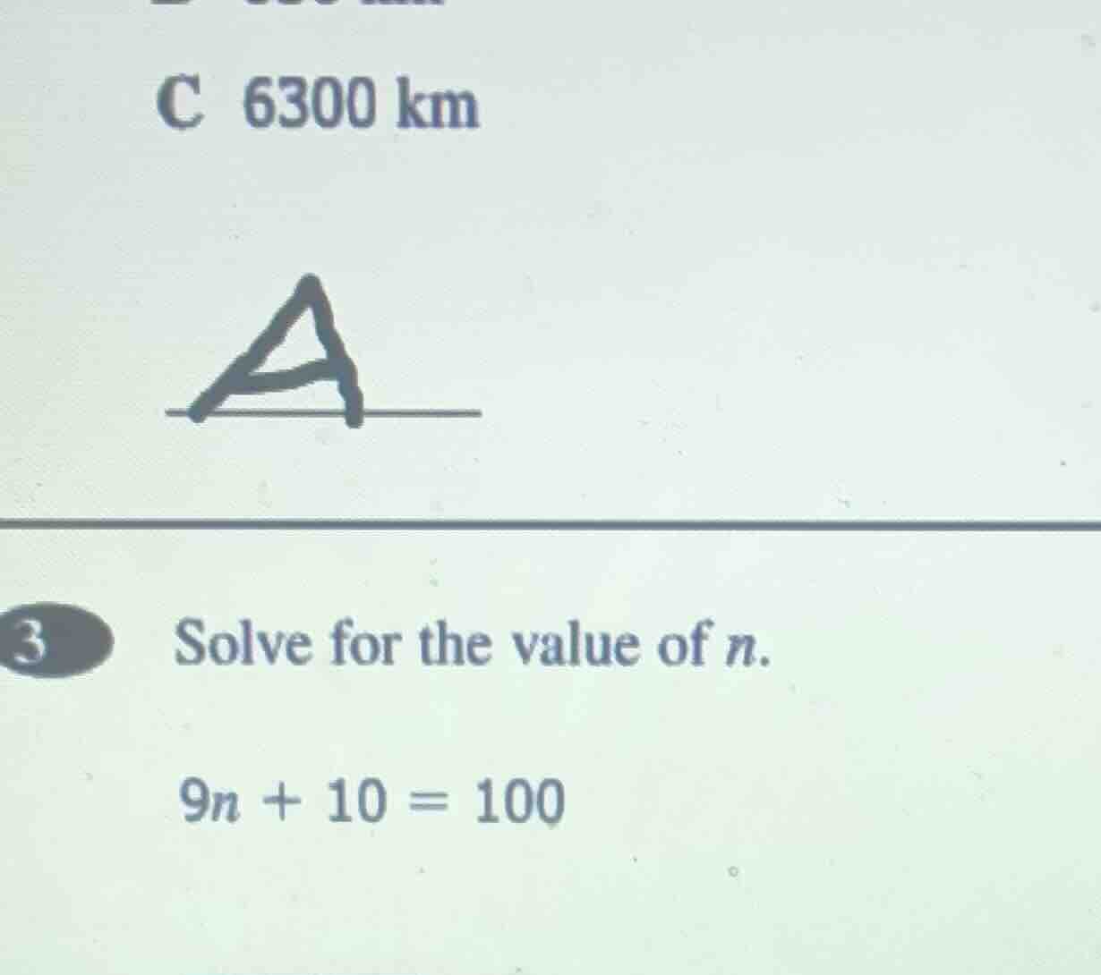 3 solve for the value of n. 9n + 10 = 100