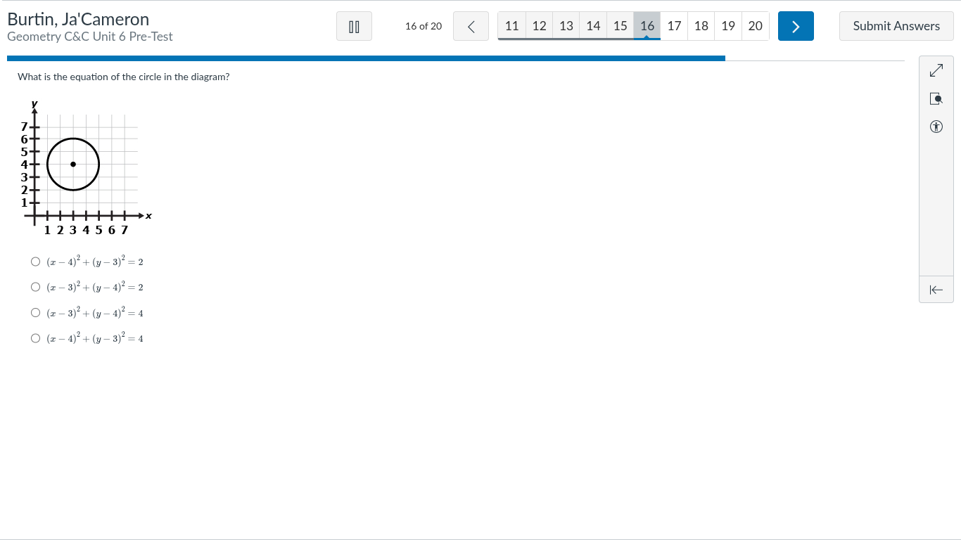 what is the equation of the circle in the diagram? options: - $(x - 4)^…