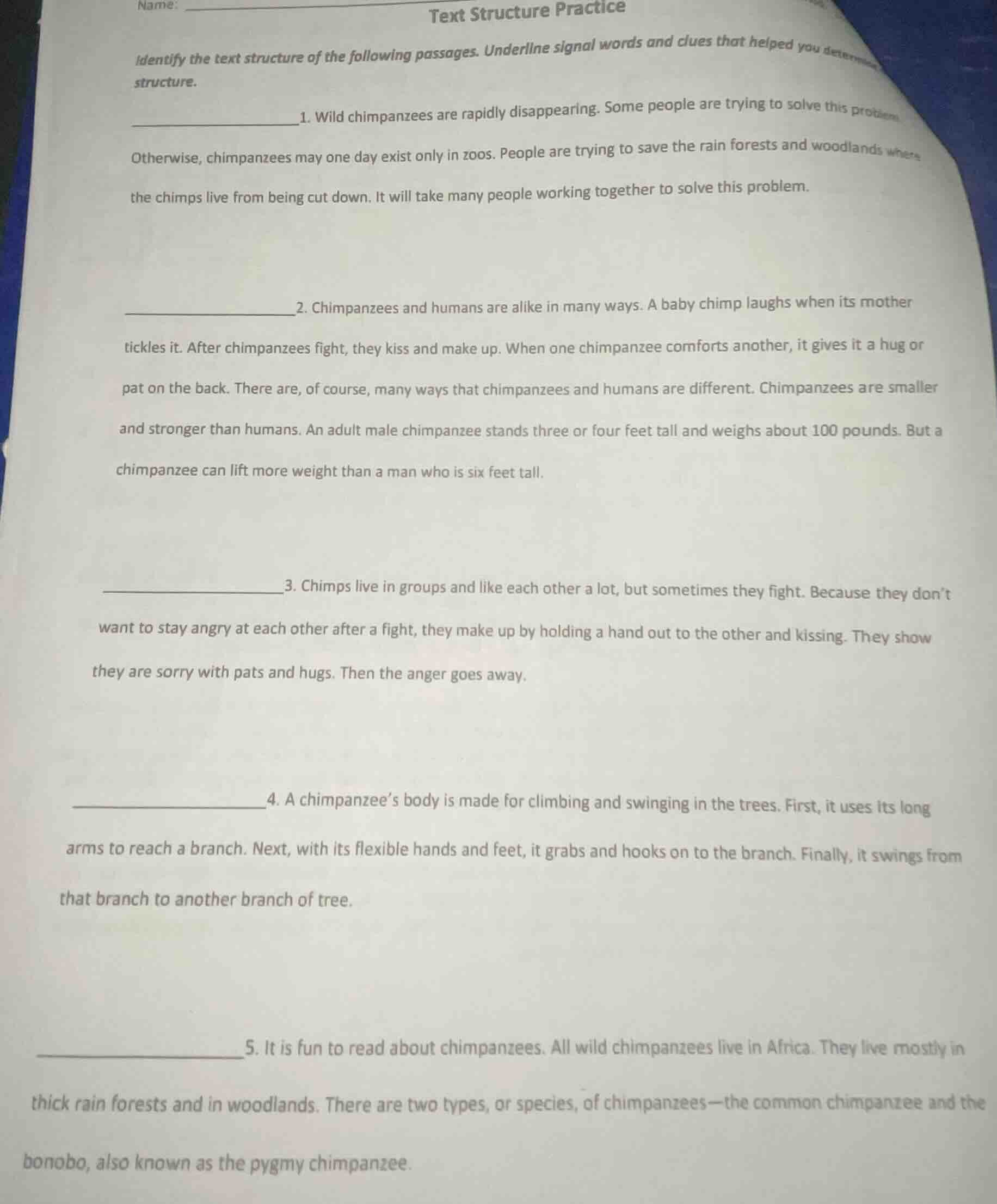 text structure practice identify the text structure of the following pa…