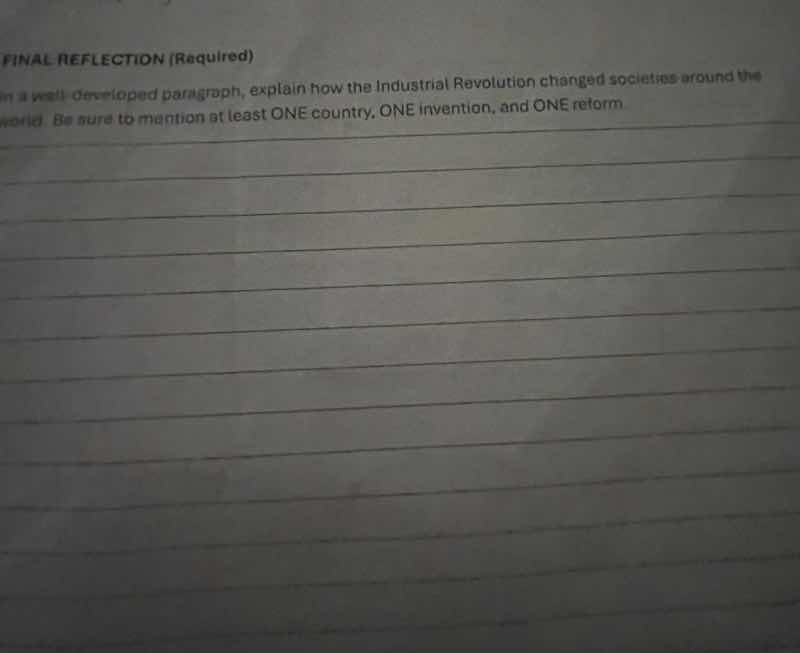 final reflection (required) in a well - developed paragraph, explain ho…