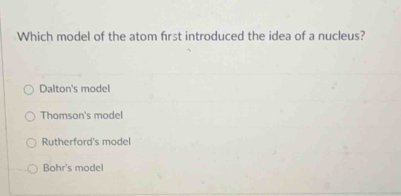 which model of the atom first introduced the idea of a nucleus? daltons…