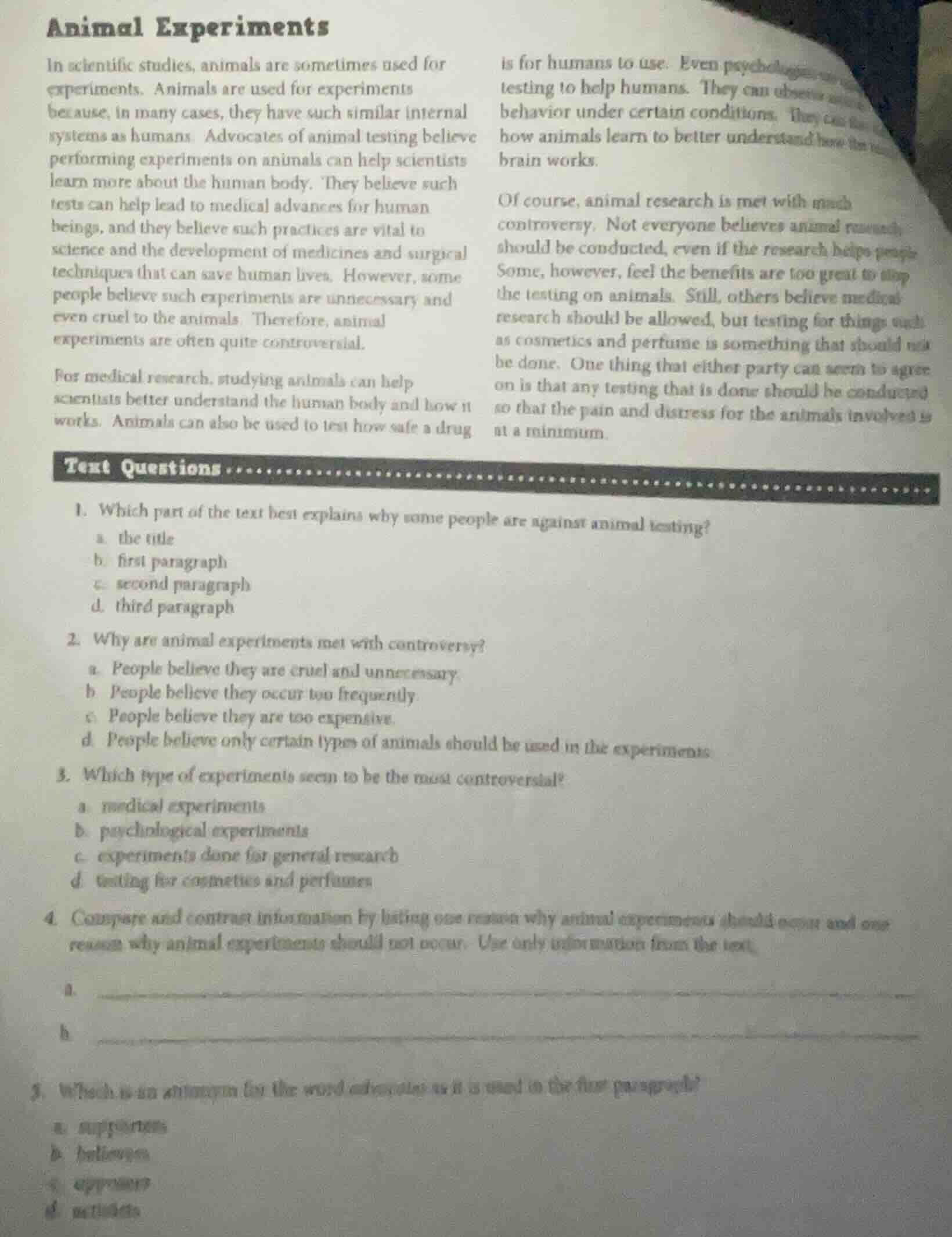 animal experiments in scientific studies, animals are sometimes used fo…