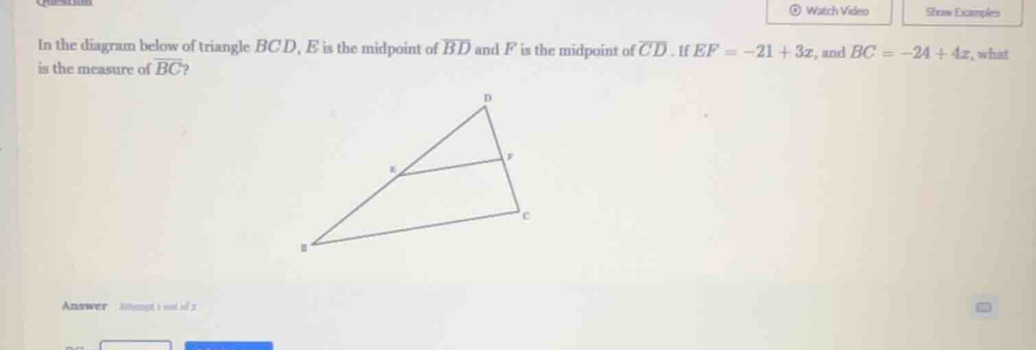 in the diagram below of triangle bcd, e is the midpoint of \\(\\overlin…