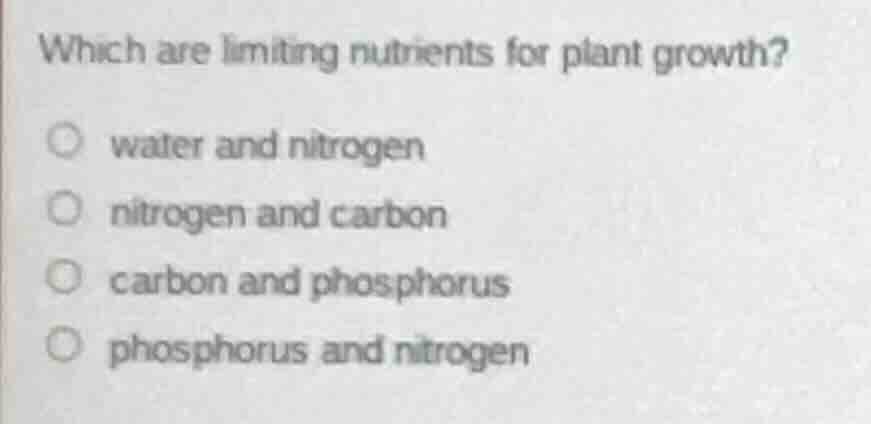 which are limiting nutrients for plant growth? water and nitrogen nitro…