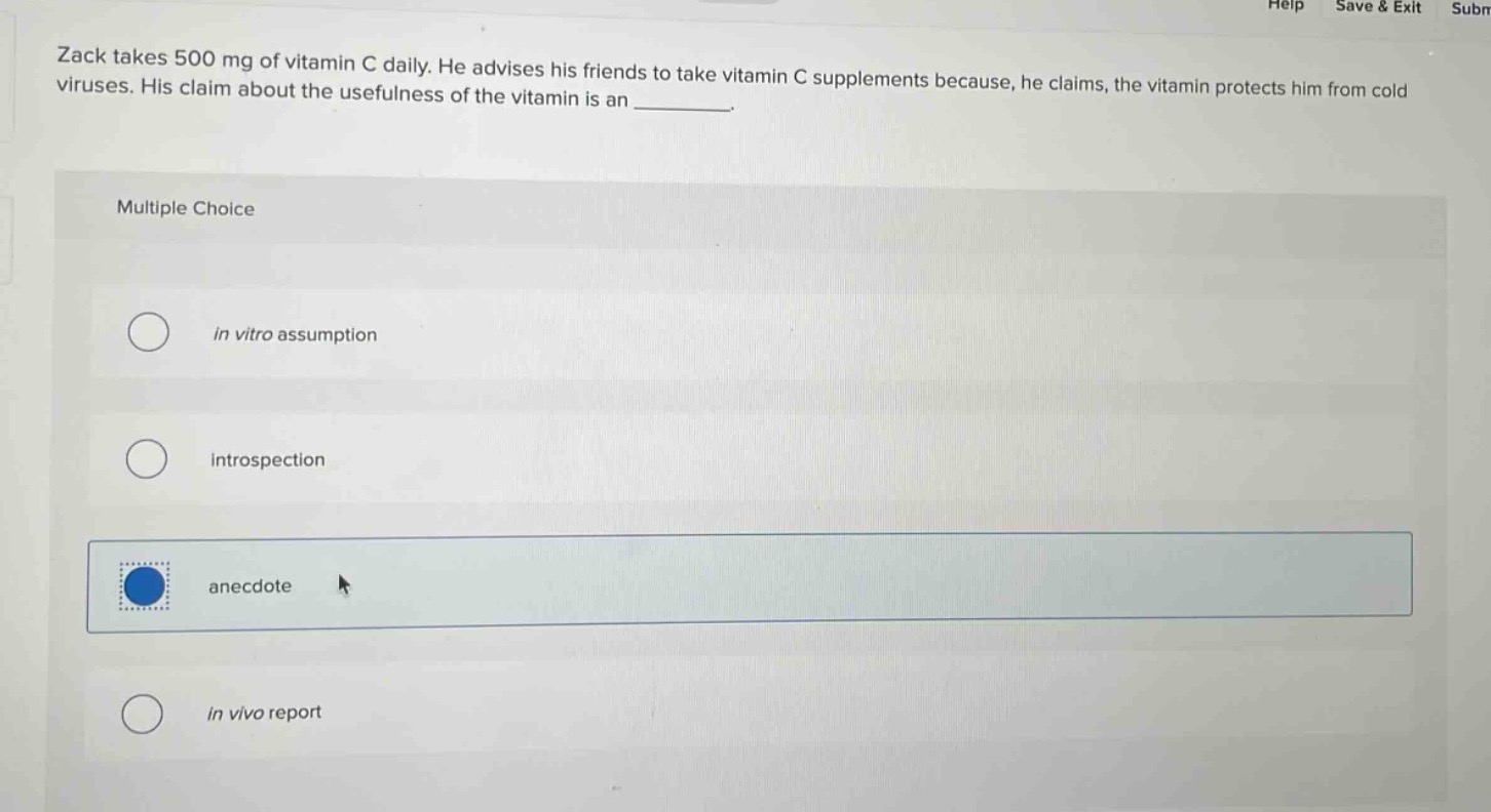 zack takes 500 mg of vitamin c daily. he advises his friends to take vi…