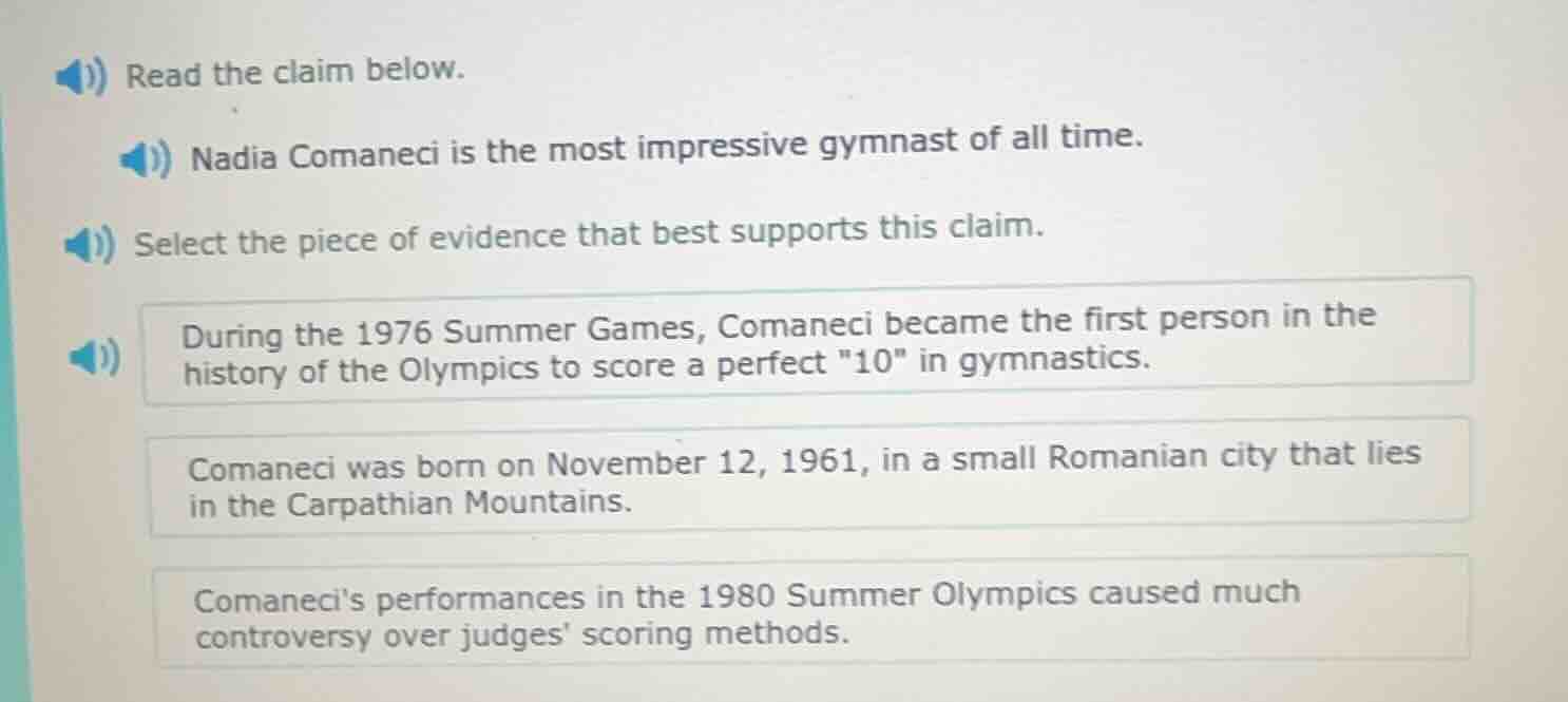 read the claim below. nadia comaneci is the most impressive gymnast of …