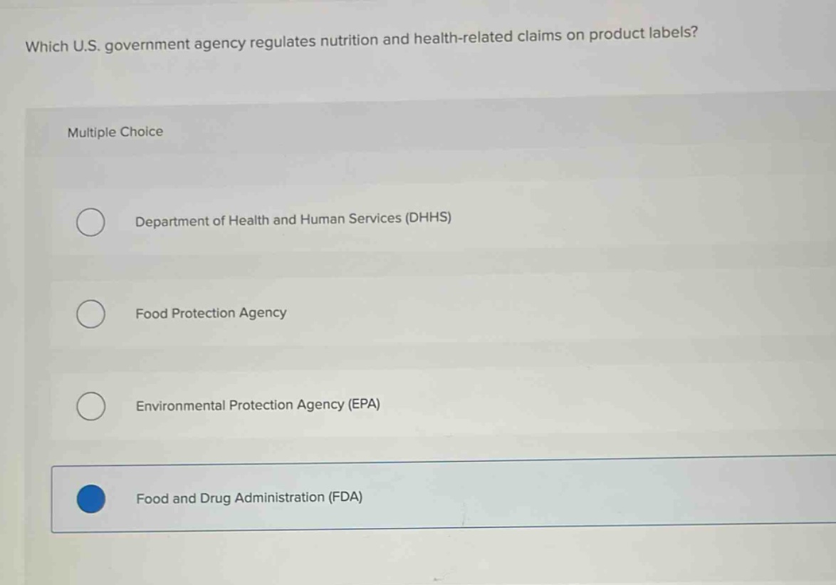 which u.s. government agency regulates nutrition and health - related c…