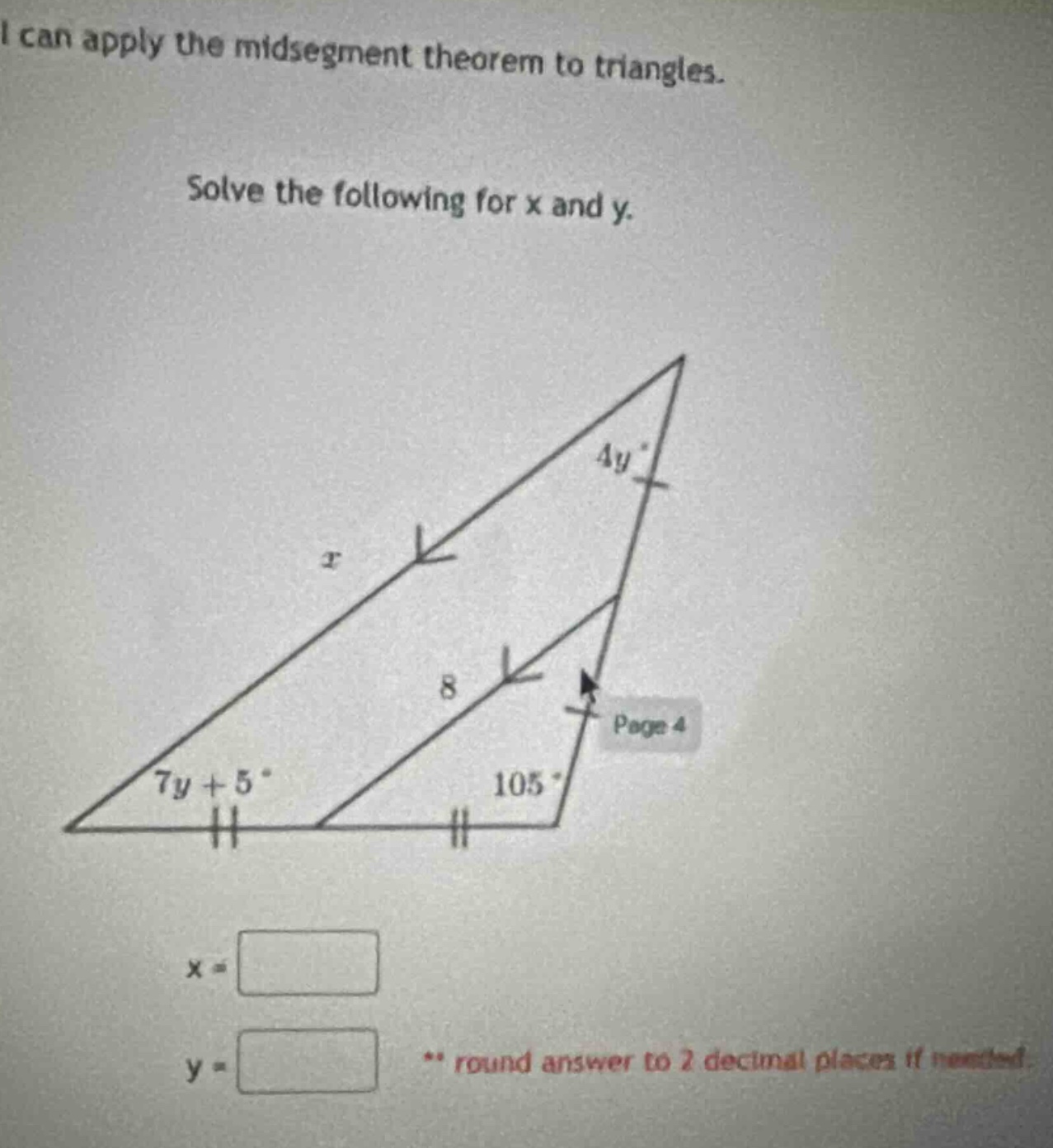 i can apply the midsegment theorem to triangles. solve the following fo…