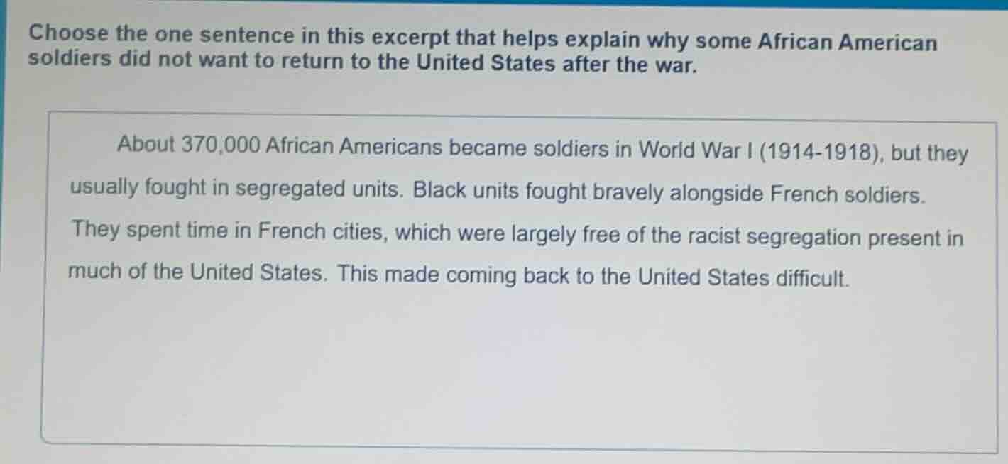 choose the one sentence in this excerpt that helps explain why some afr…