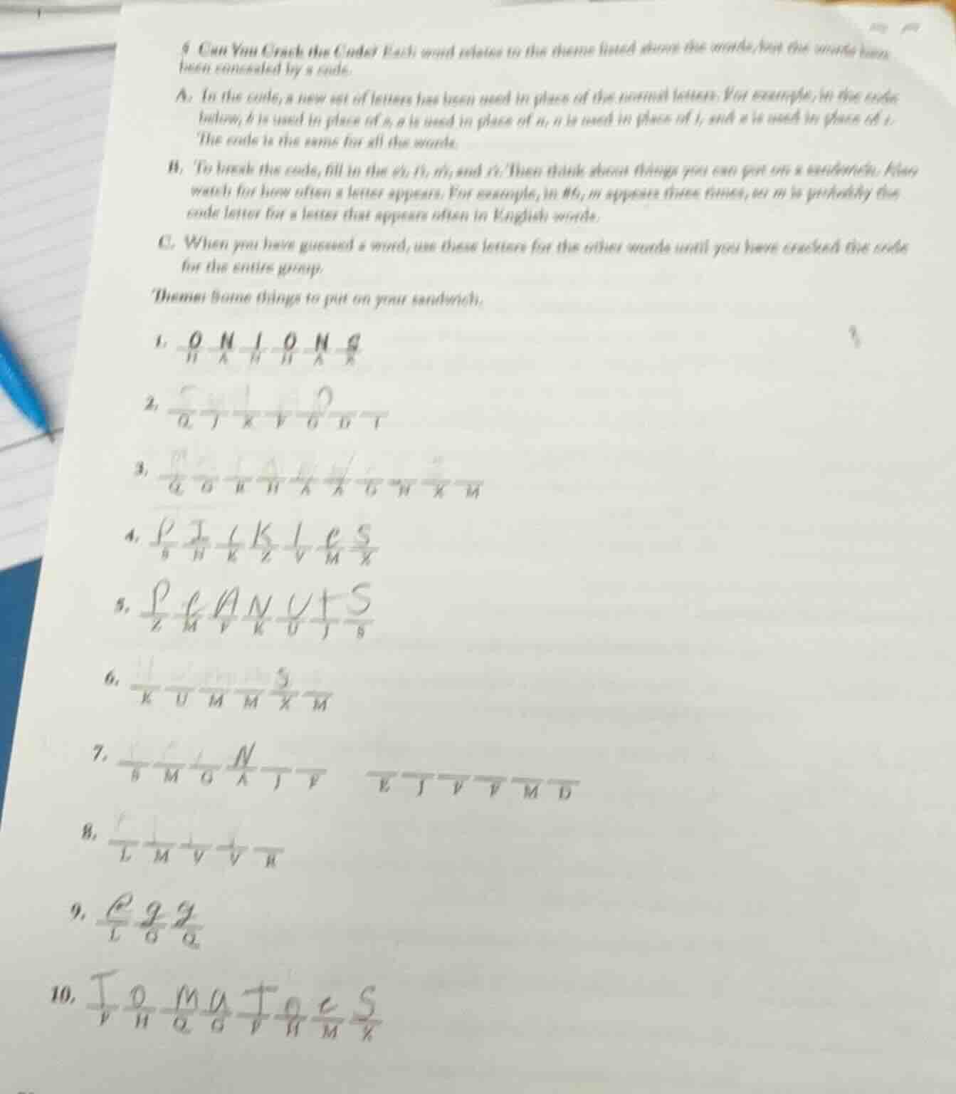9 can you crack the code? each word relates to the theme listed above t…