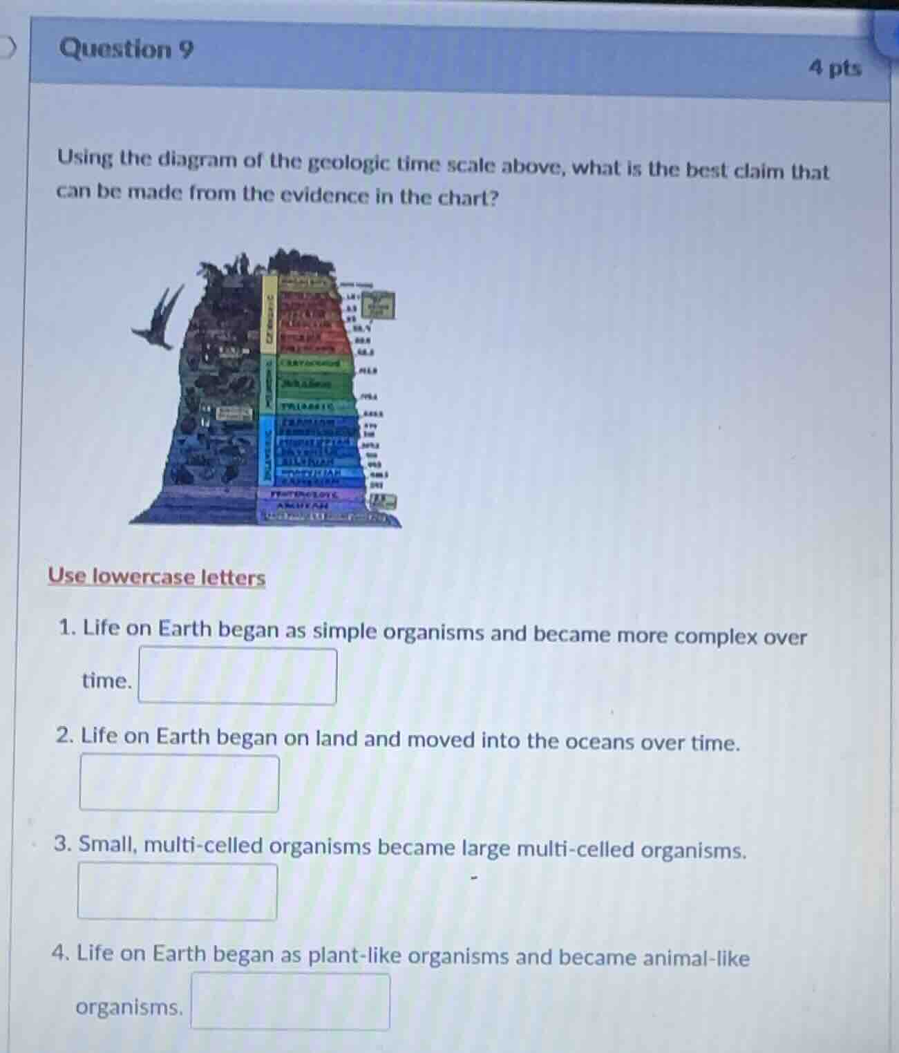 question 9 4 pts using the diagram of the geologic time scale above, wh…