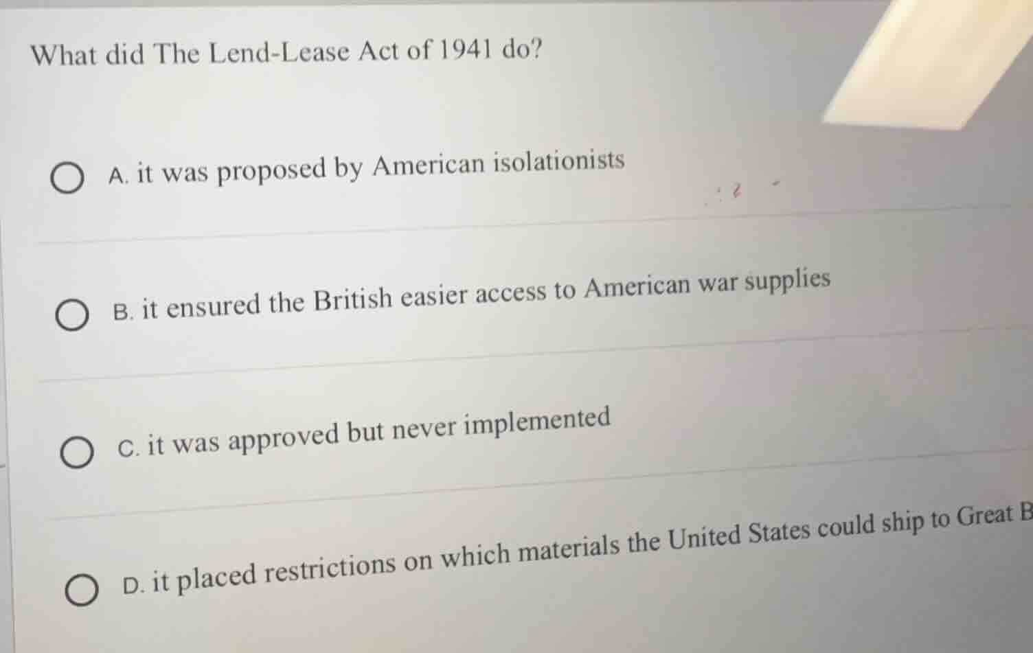 what did the lend - lease act of 1941 do? a. it was proposed by america…