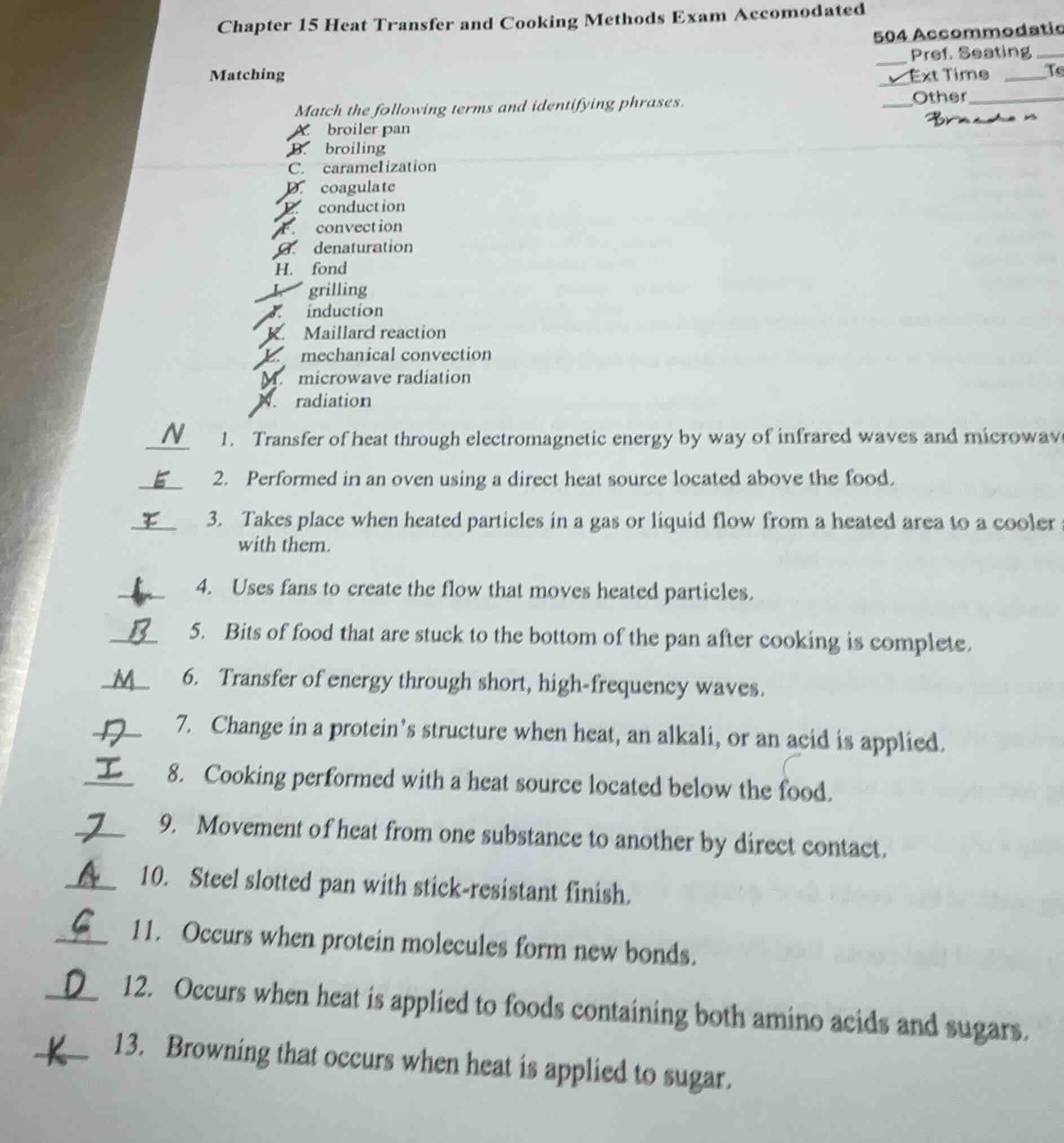 chapter 15 heat transfer and cooking methods exam accomodated matching …