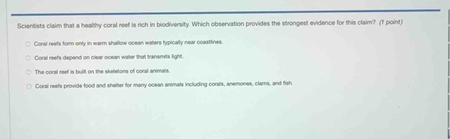 scientists claim that a healthy coral reef is rich in biodiversity. whi…