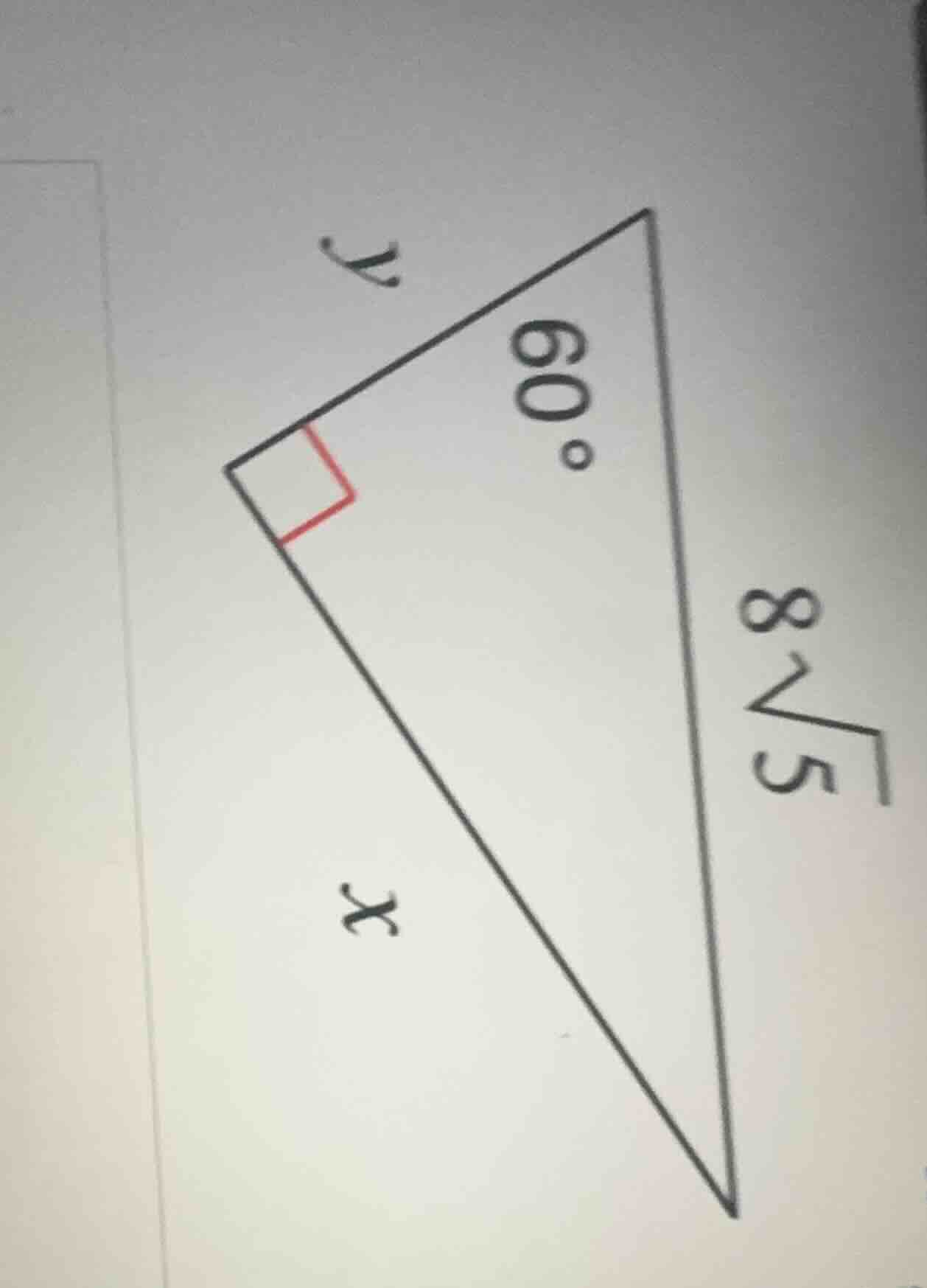 in the right triangle (with a right angle marked and a 60° angle, one s…