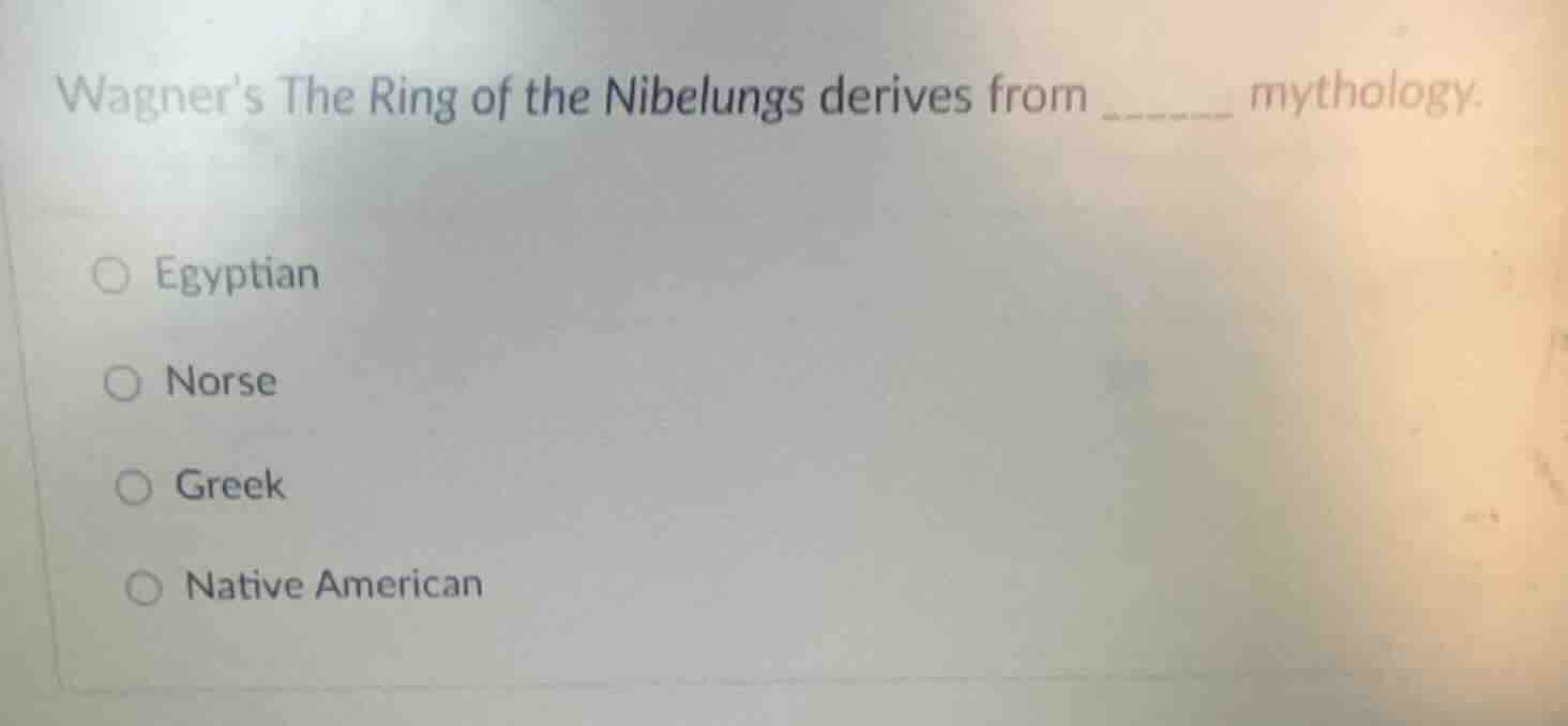 wagners the ring of the nibelungs derives from ______ mythology. egypti…