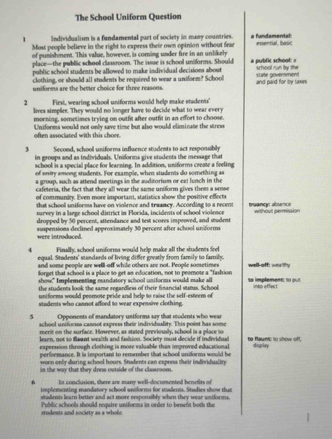 the school uniform question 1 individualism is a fundamental part of so…