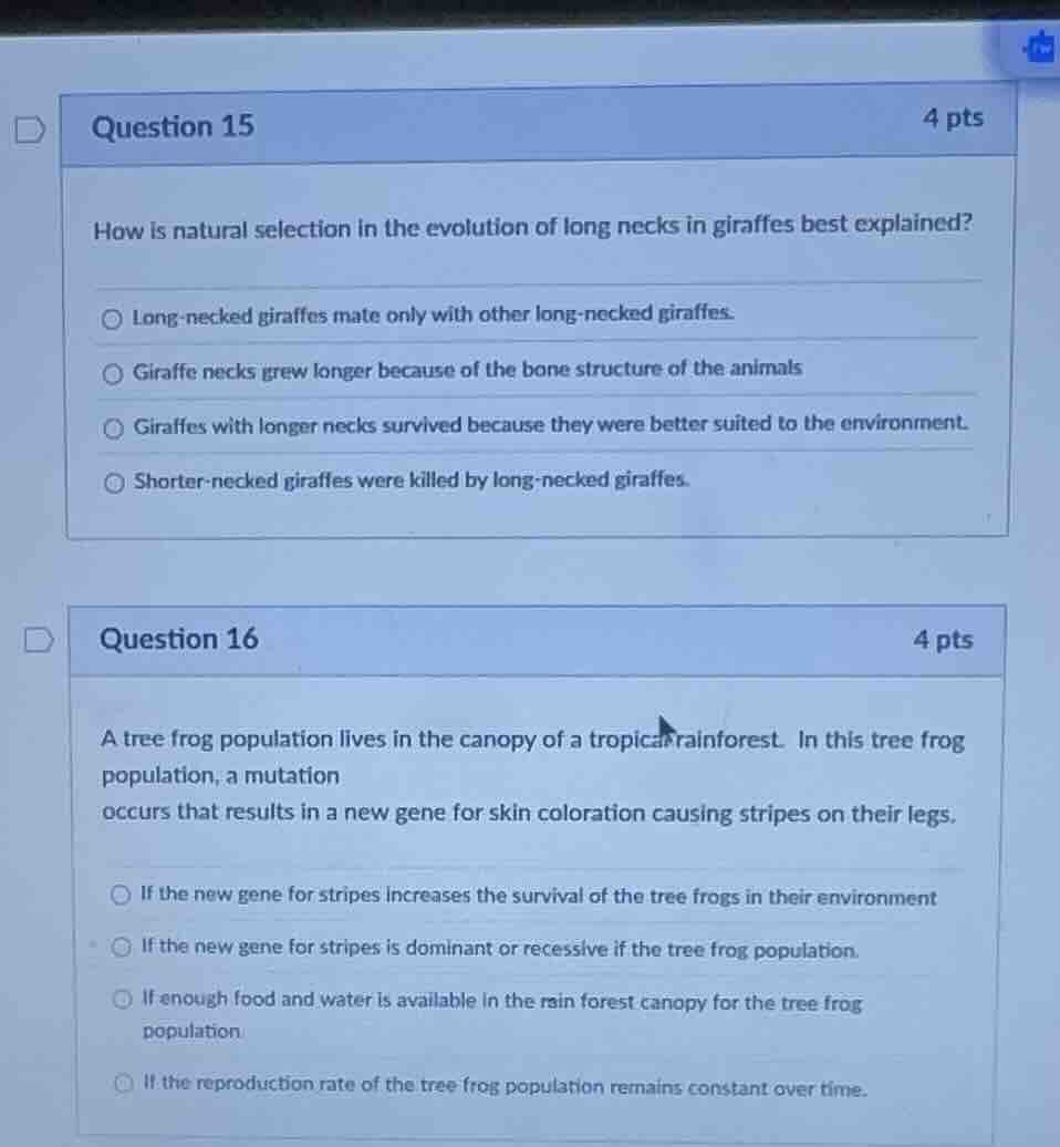 question 15 how is natural selection in the evolution of long necks in …