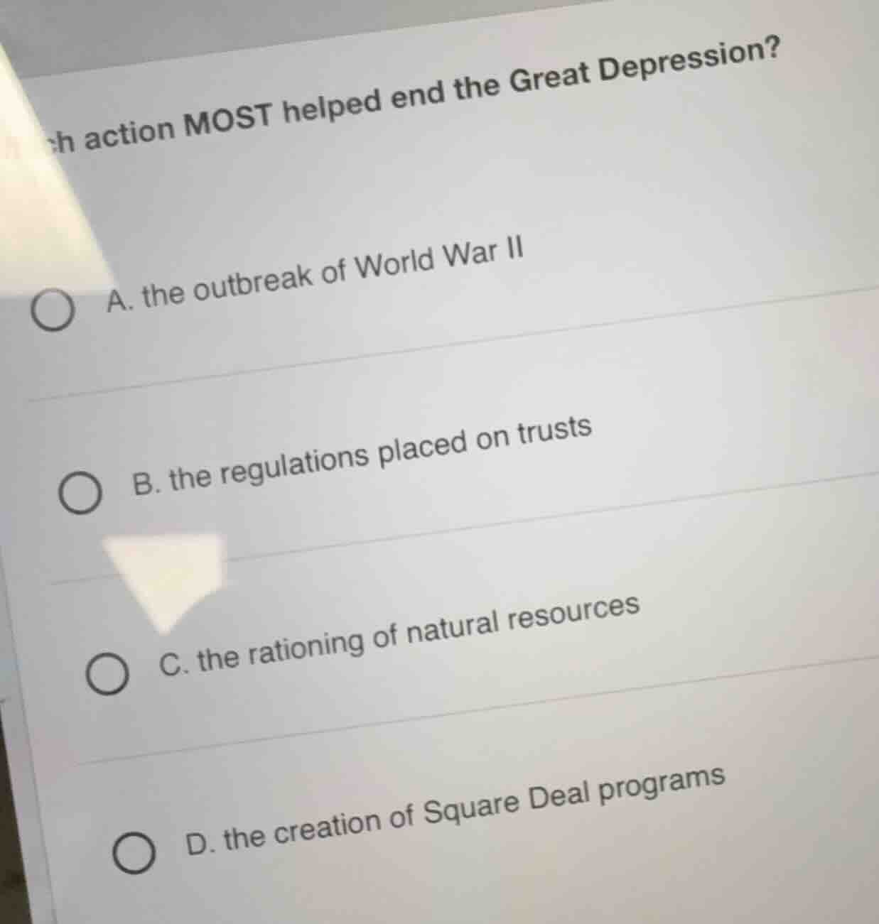 h action most helped end the great depression? a. the outbreak of world…
