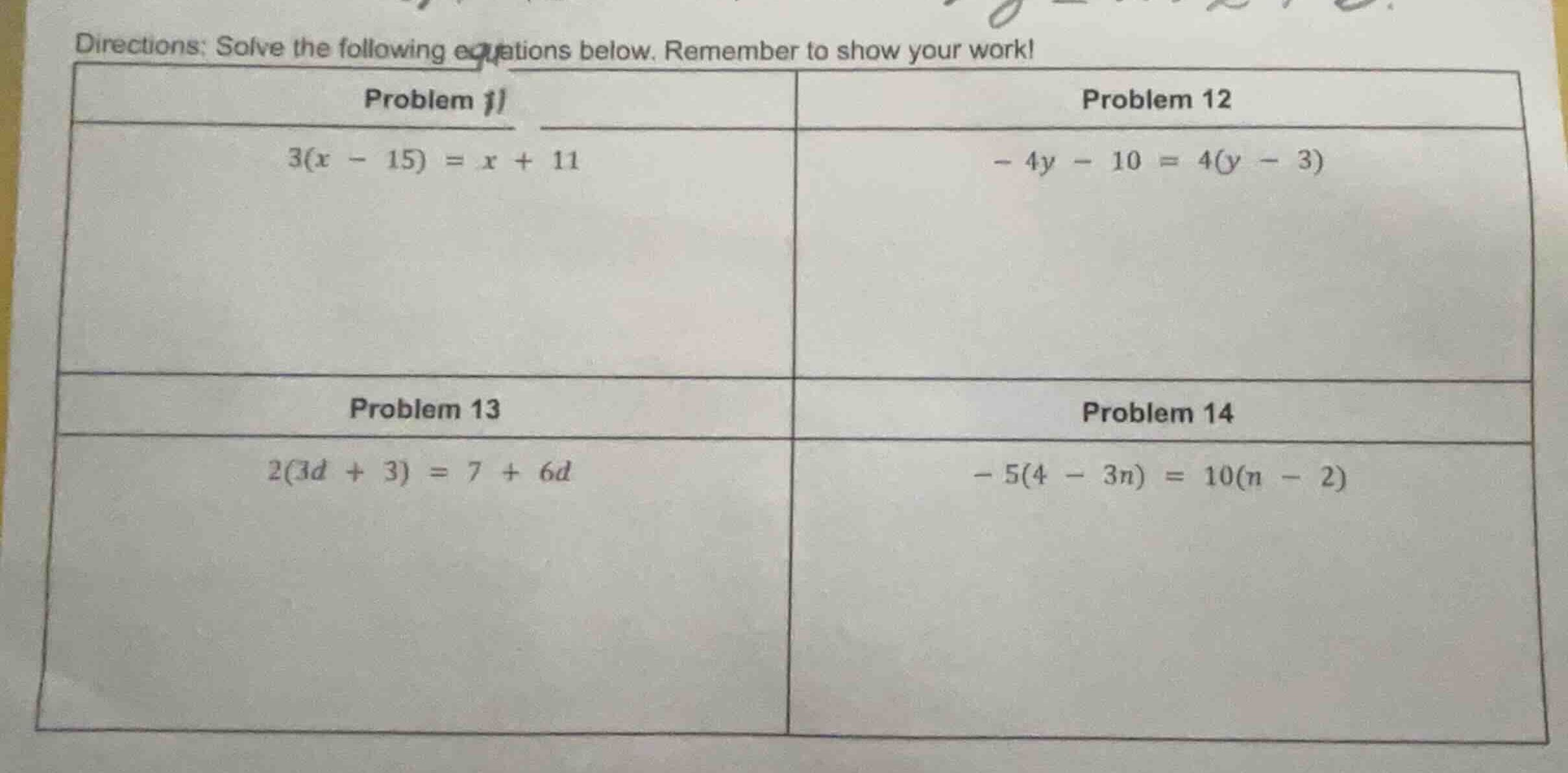 directions: solve the following equations below. remember to show your …