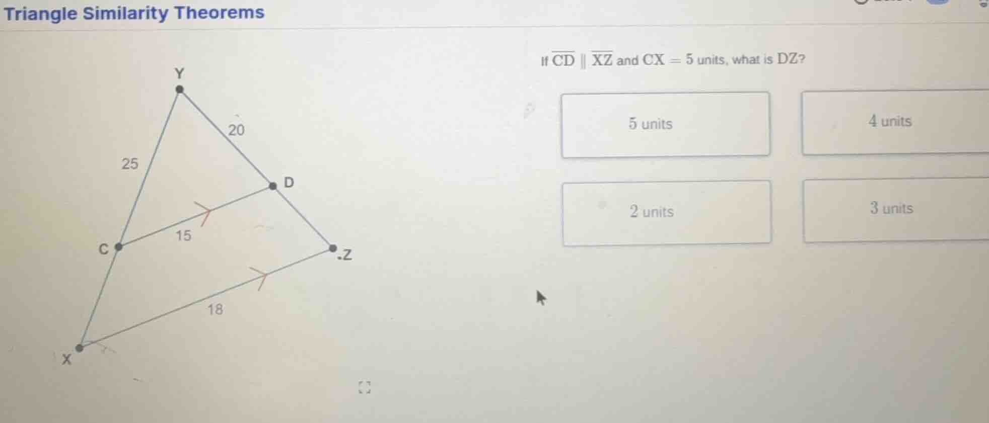 triangle similarity theorems if $overline{cd} \\parallel \\overline{xz}…