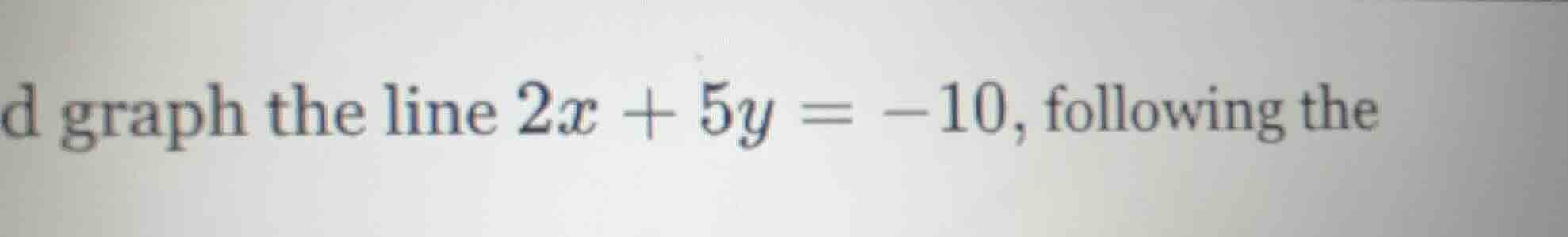 d graph the line $2x + 5y = -10$, following the