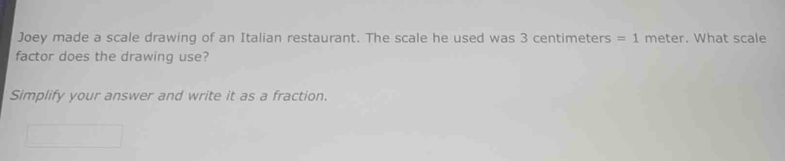 joey made a scale drawing of an italian restaurant. the scale he used w…