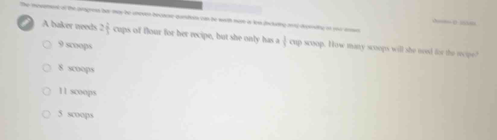 a baker needs 2\\frac{2}{3} cups of flour for her recipe, but she only …