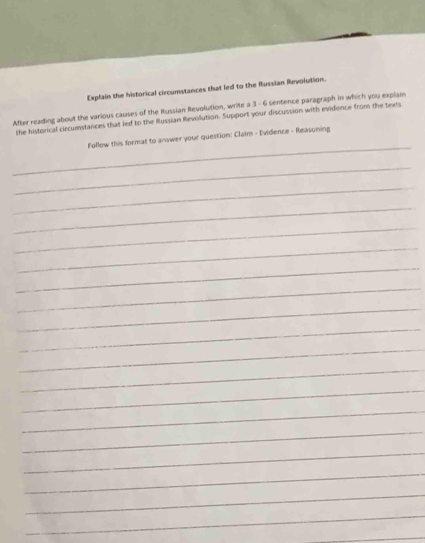 explain the historical circumstances that led to the russian revolution…