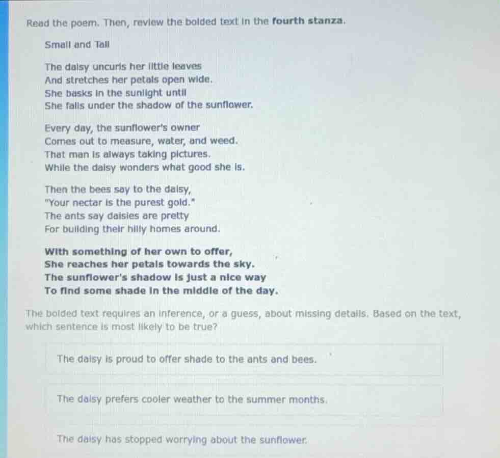read the poem. then, review the bolded text in the fourth stanza. small…