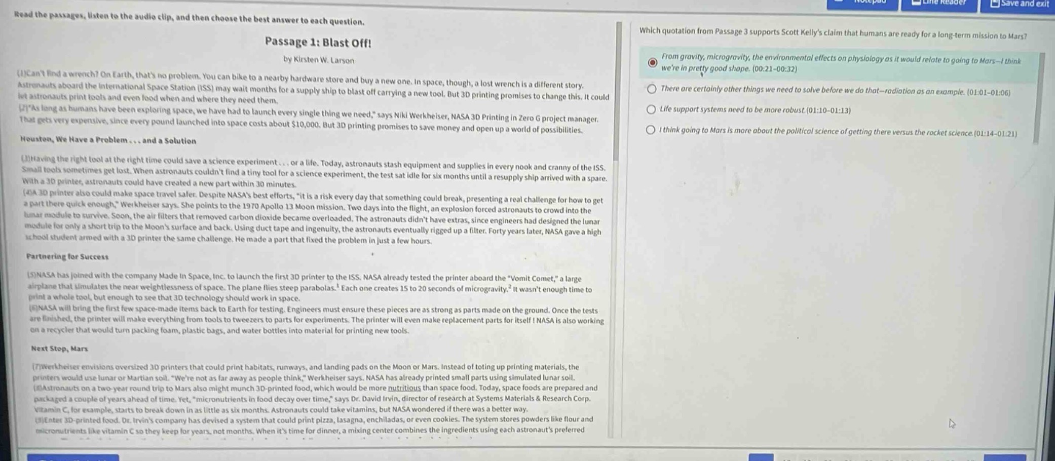 read the passages, listen to the audio clip, and then choose the best a…