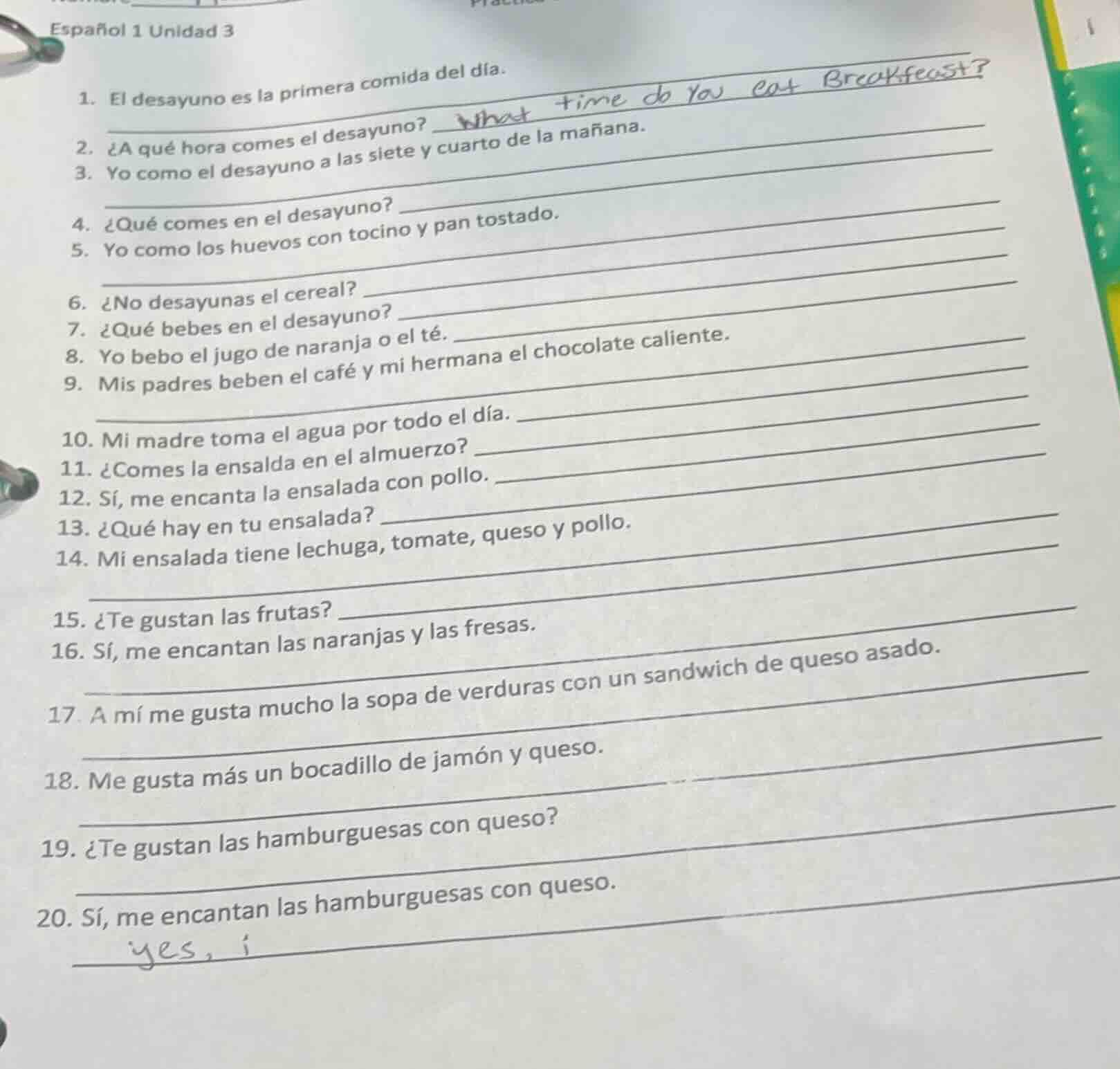 español 1 unidad 3 1. el desayuno es la primera comida del día. 2. ¿a q…