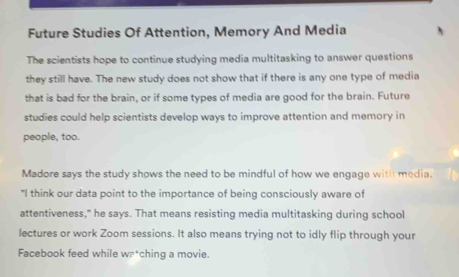 future studies of attention, memory and media the scientists hope to co…